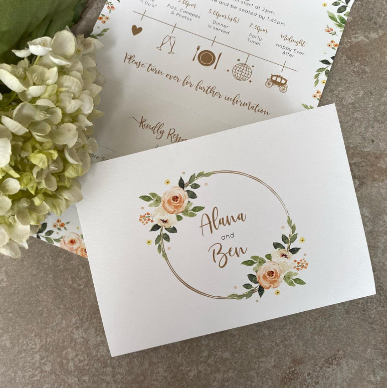 peach, wedding invites