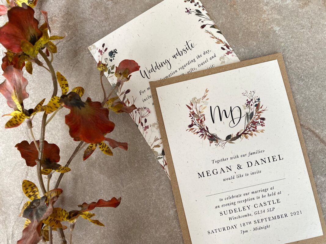 bespoke wedding invites, wild florals, autumn invites