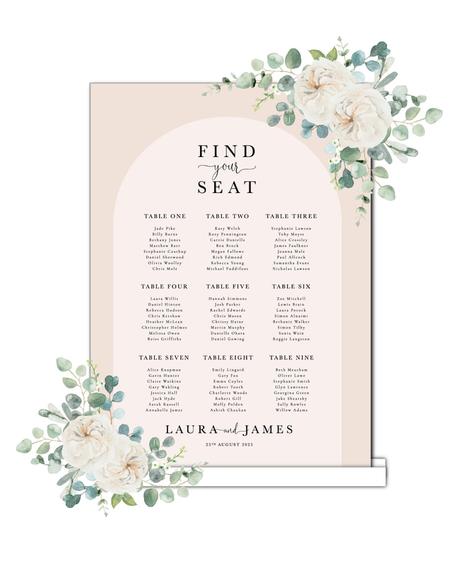 Blush pink, seating chart, wedding, table plan