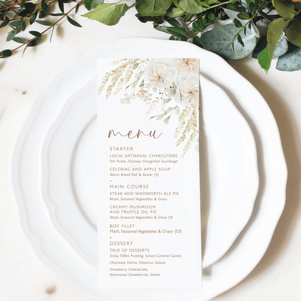 boho rustic wedding menu