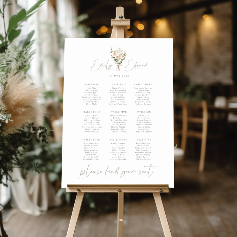 Custom wedding signage with floral designs