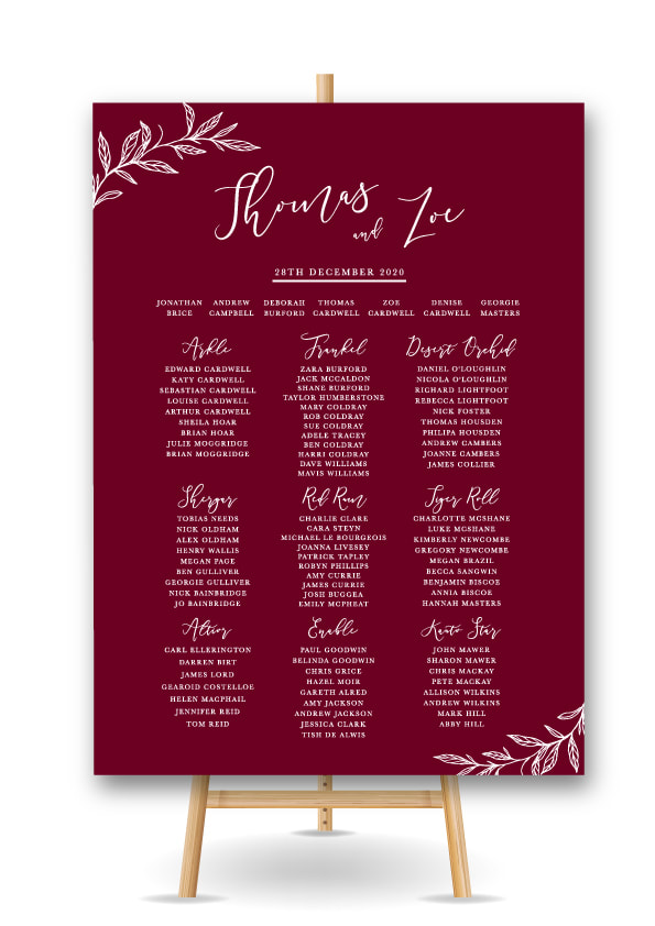 seating plan, table plan, burgundy