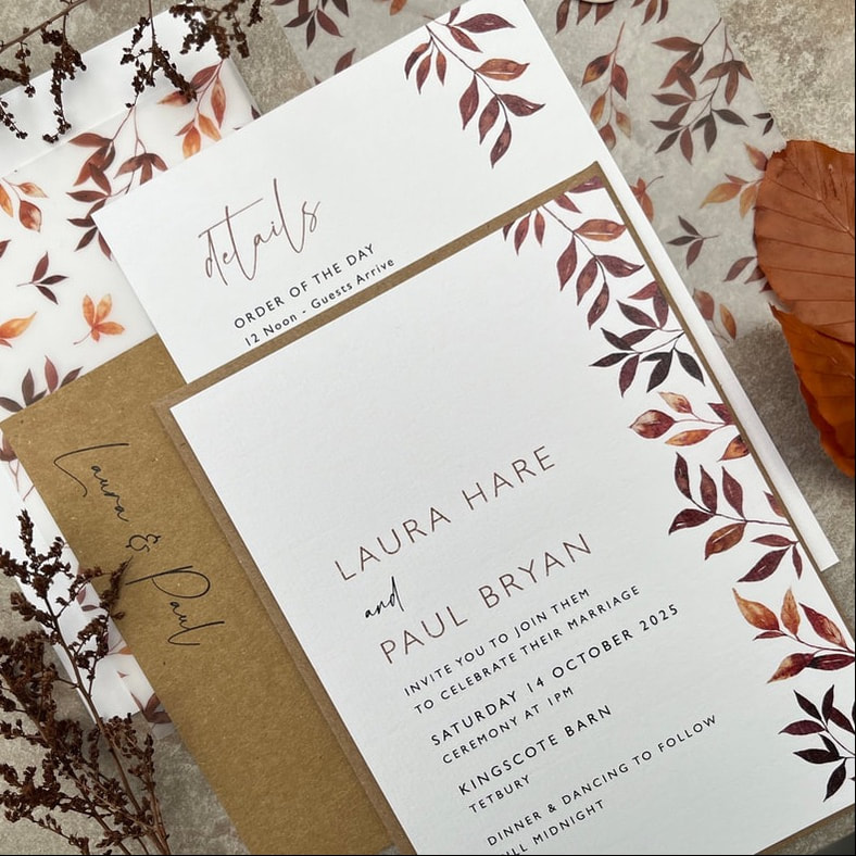 Autumn wedding invites, wedding invitations