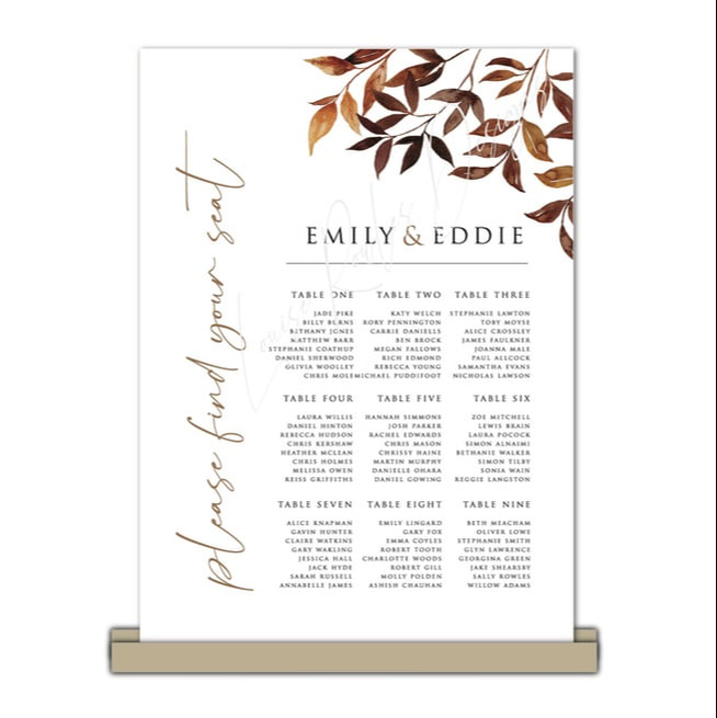 Rustic seating plan, Autumn wedding invites, wedding invitations