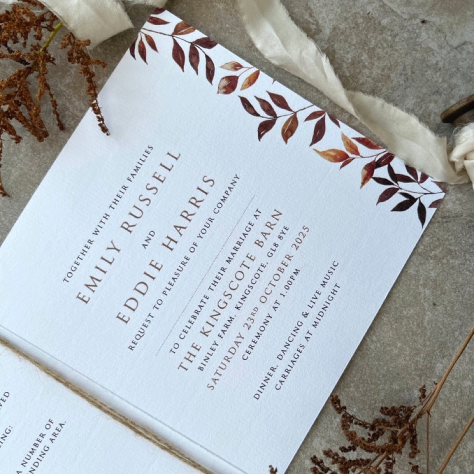 Autumn wedding invites, Rustic wedding invitations