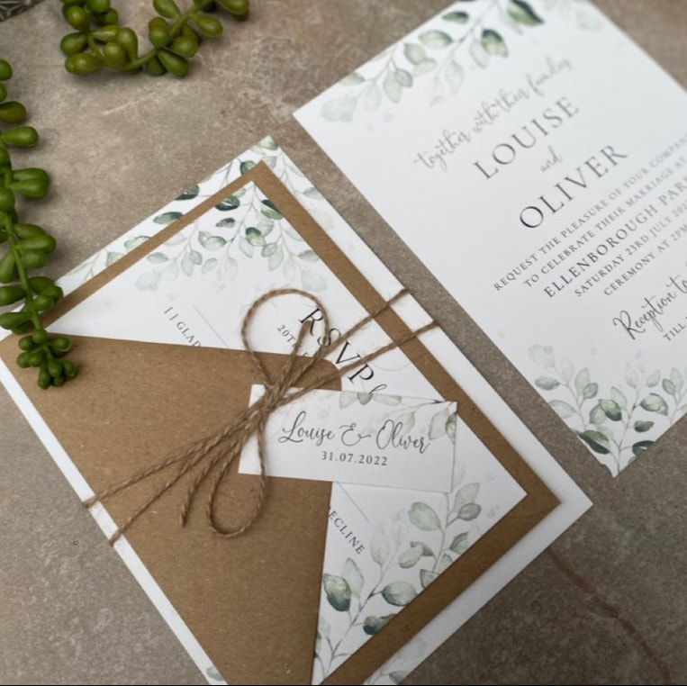 Greenery, sage green, leaves, wedding invitations