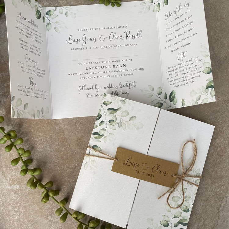 Sage green, wedding invitations, leaves