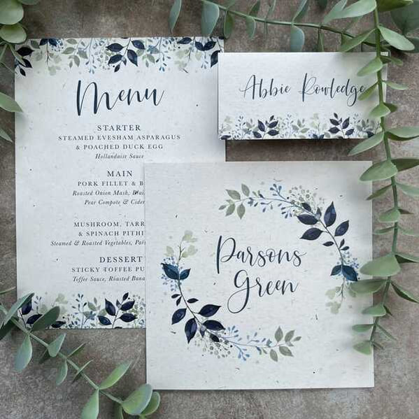 blue and green wedding stationery
