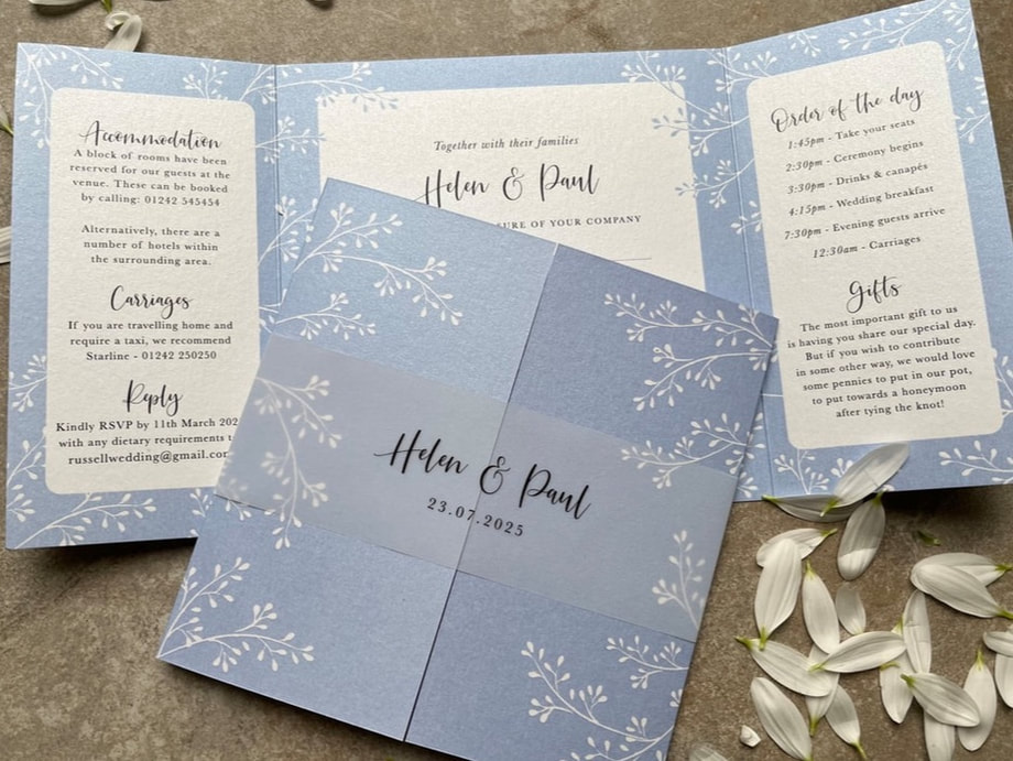 blue, wedding invitations, leaves