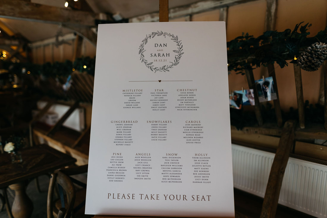 Table plan, Welcome sign, autumn leaves