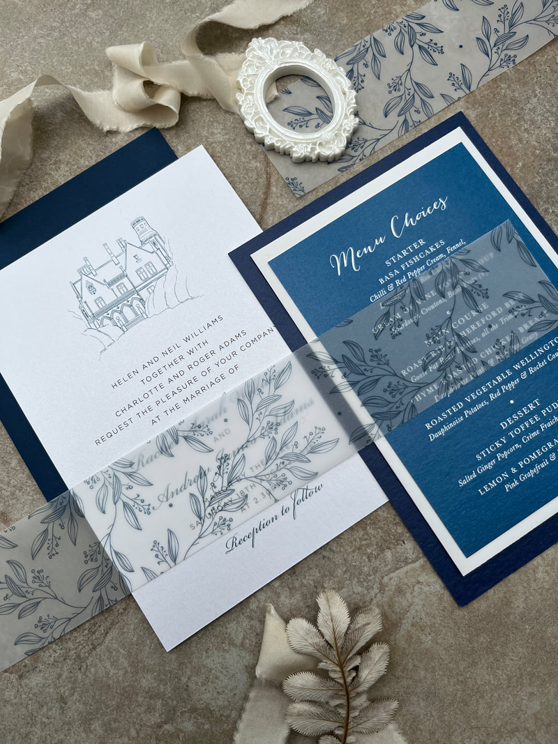 Manor by the lake, wedding invitations.