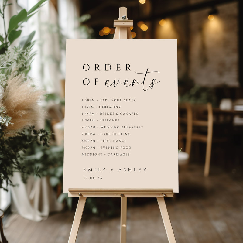 order of the day wedding sign