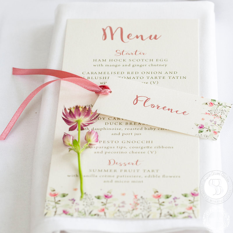 floral wedding invitations, wedding menu