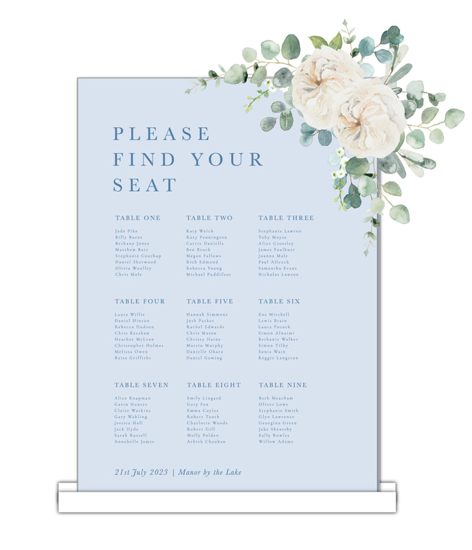Blue, seating chart, wedding, table plan