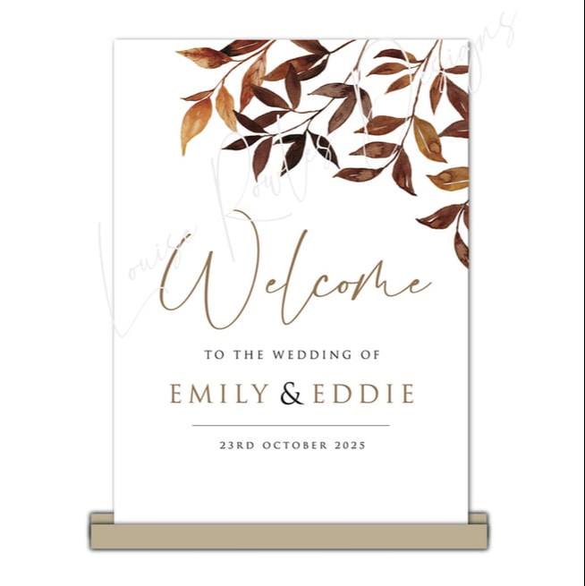 Autumn wedding invites, welcome sign