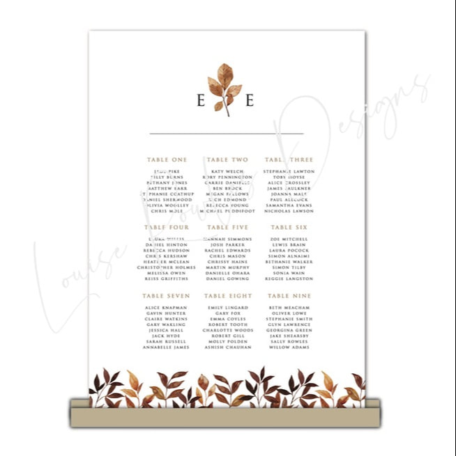 Autumn wedding invites, table numbers