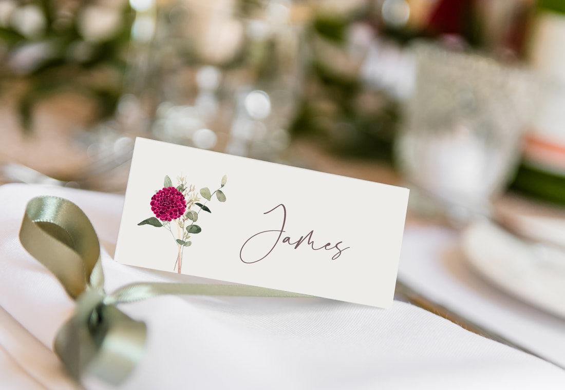 Custom wedding place cards with floral designs
