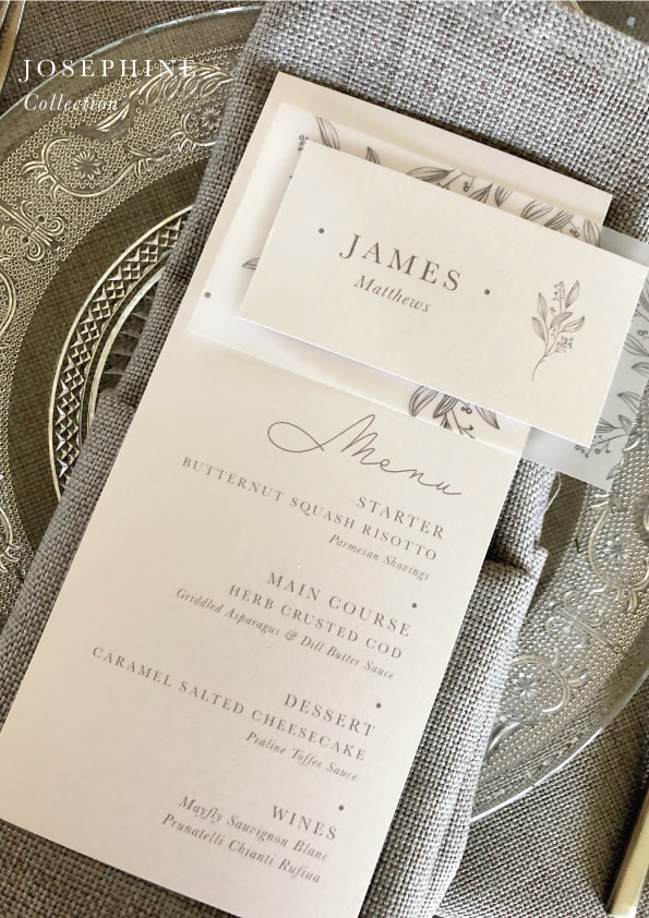 Elegant wedding stationery, wedding menu