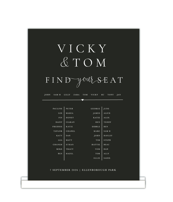 Black and white, seating chart, wedding, table plan