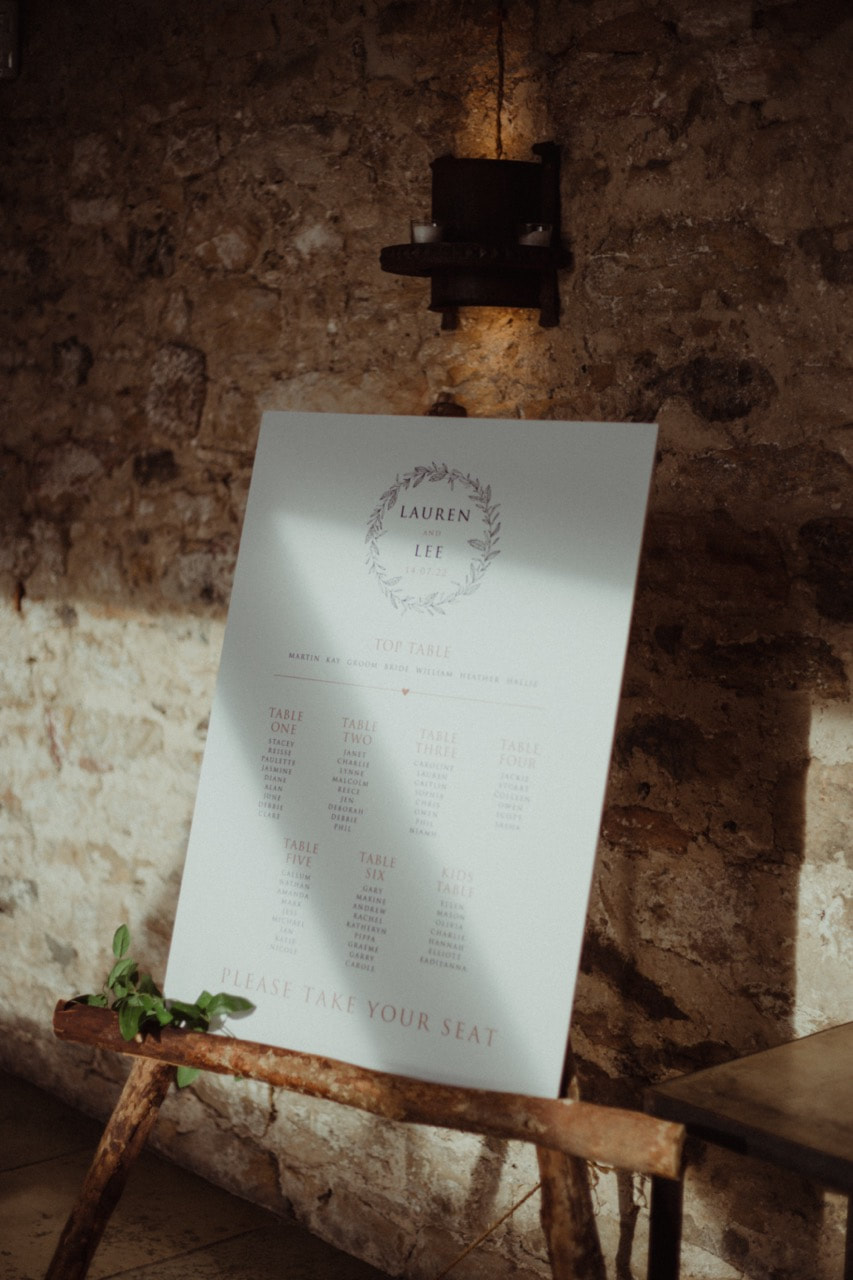 Table plan, Welcome sign, autumn leaves